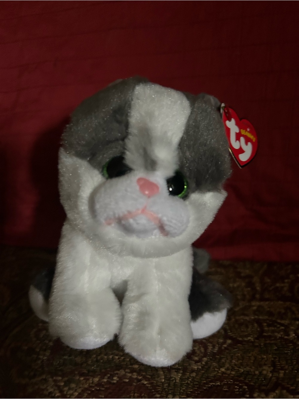 Collector Ty  “Yang “, Gray, White & Pink-Nosed Kitten Plush